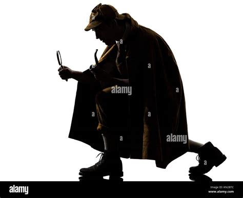 Sherlock Holmes Silhouette In Studio On White Background Stock Photo