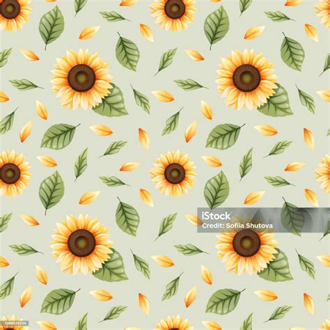 Ilustración De Patrón Sin Costuras Con Girasoles Y Hojas Verdes Ideal Para Tela Papel De