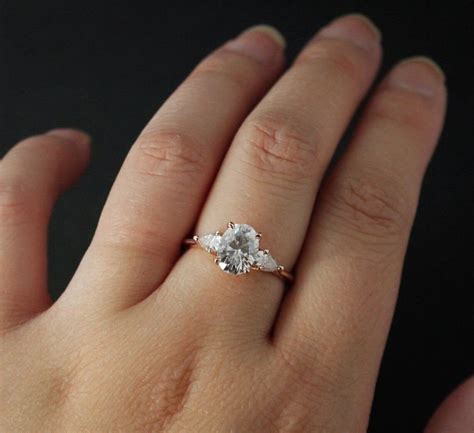 Oval Moissanite Engagement Ring 1 5 Ct Oval Diamond 3 Stone Etsy