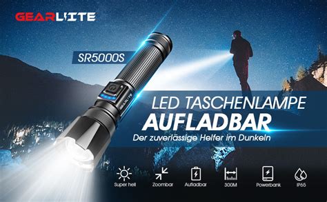 Gearlite Taschenlampe Led Usb Aufladbar Lumen Led Taschenlampe