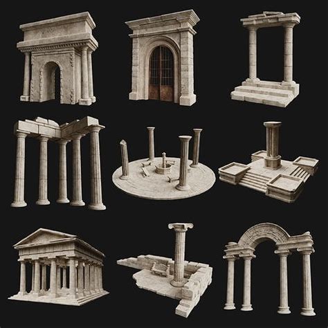 D Model Ancient Ruin Greek Roman Temple Monument Statue Column Pack Vr