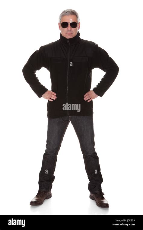 Mature Security Man Standing Over White Background Stock Photo Alamy