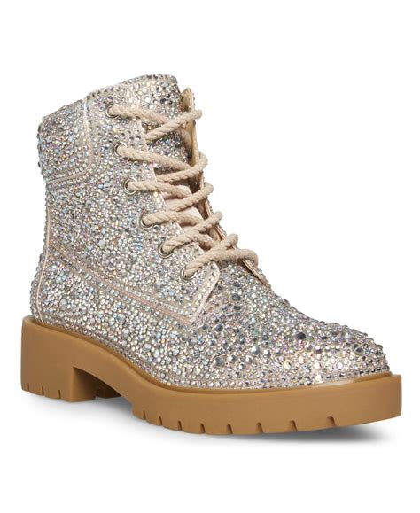 Betsey Johnson Hudson Lug Sole Combat Boot Women's Shoes In Rhinestone ...