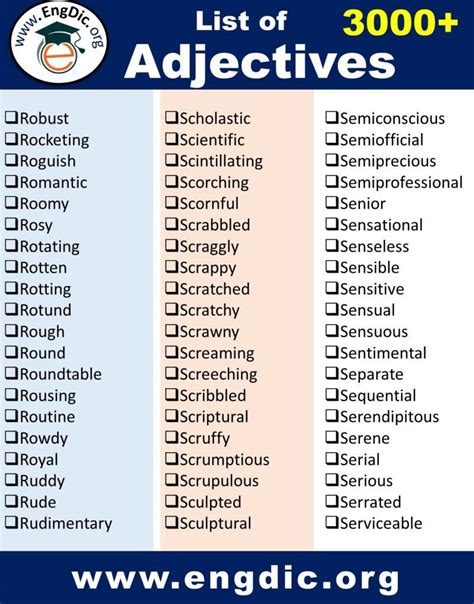 List Of Adjectives Daily Use Complete List With Pdf Engdic