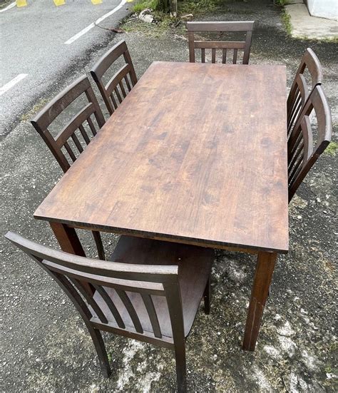 MEJA MAKAN DINING TABLE 6 SEATER ORANG WOOD OAK COLOUR Furniture