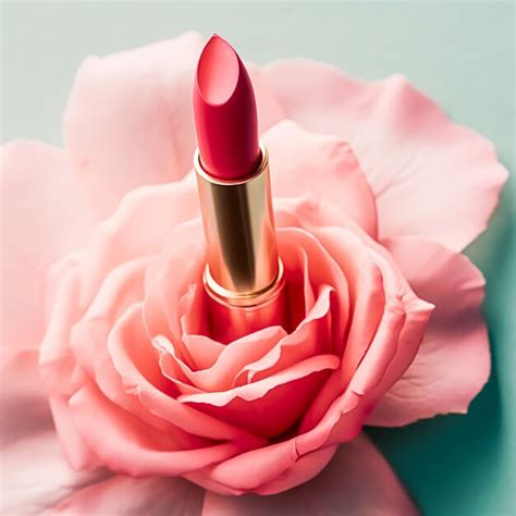 Premium AI Image | Pink lipstick in a golden tube and blooming rose ...