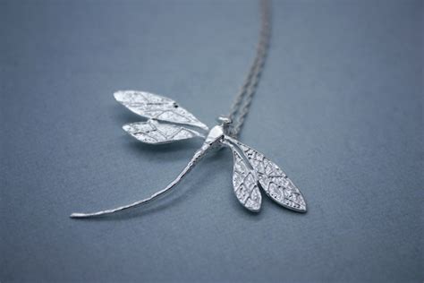 Dragonfly Necklace Sterling Silver Plated Dragonfly Jewelry Etsy