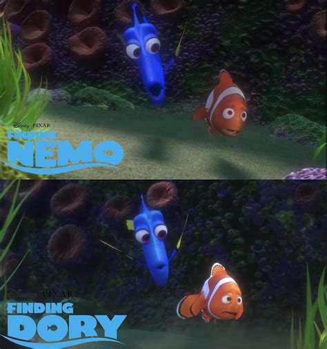 In Finding Dory(2016), when you compare the flashback to the scene where Marlin met Dory in ...