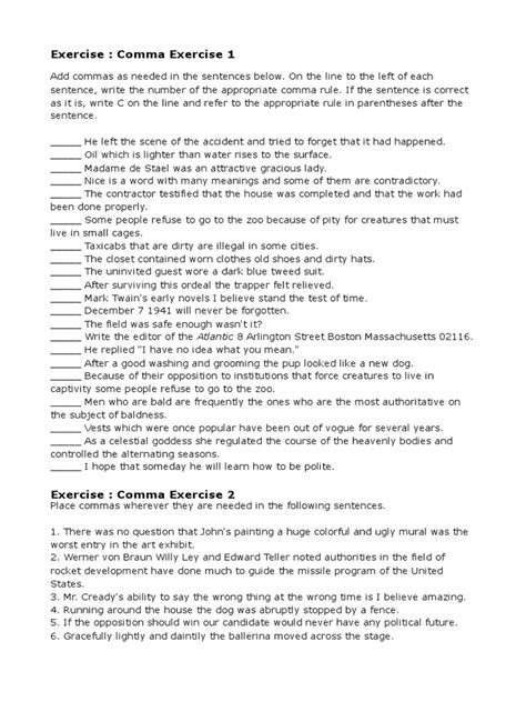 Comma Exercises Pdf