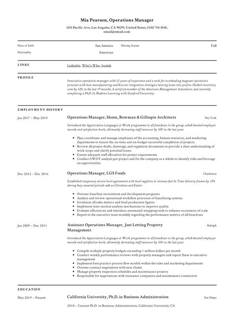 Operations Manager Resume And Writing Guide 12 Examples Pdf