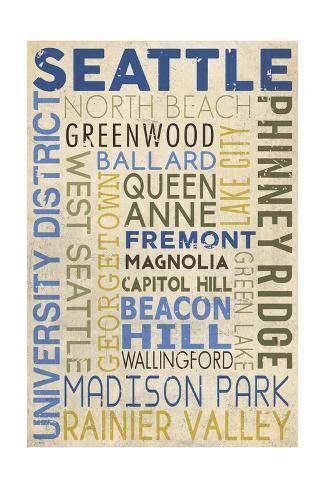 Seattle Washington Neighborhoods Typography Art Print Lantern