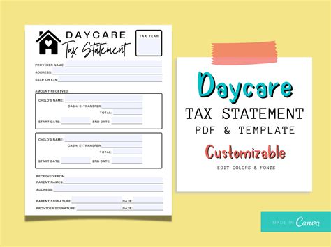 Tax Statement For Home Daycares Daycare Tax Receipts Etsy Canada In