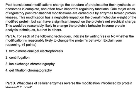 Solved Post-translational modifications change the structure | Chegg.com 