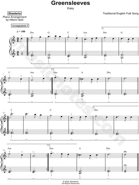 Sheeteria Greensleeves [easy] Sheet Music Piano Solo In A Minor