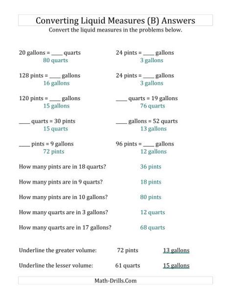 Converting Us Pints Quarts And Gallons B