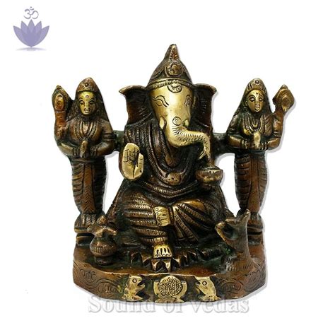 Lord Ganesha With Riddhi Siddhi Brass Statue