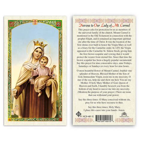 Our Lady Of Mt Carmel Novena To Our Lady Of Mt Carmel Laminated Prayer Cards Pack Of 25