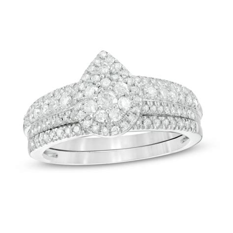 3/4 CT. T.W. Composite Pear-Shaped Diamond Bridal Set in 10K White Gold ...