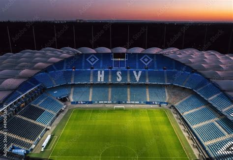 Aerial Night View Over The Illuminated Volksparkstadion Home Stadium