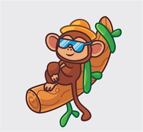 Cute Monkey Relax Summer Vacation Holiday Isolated Cartoon Animal