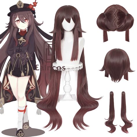 Genshin Impact Hutao Cosplay Wig Cm Long Brown Hair Anime Halloween