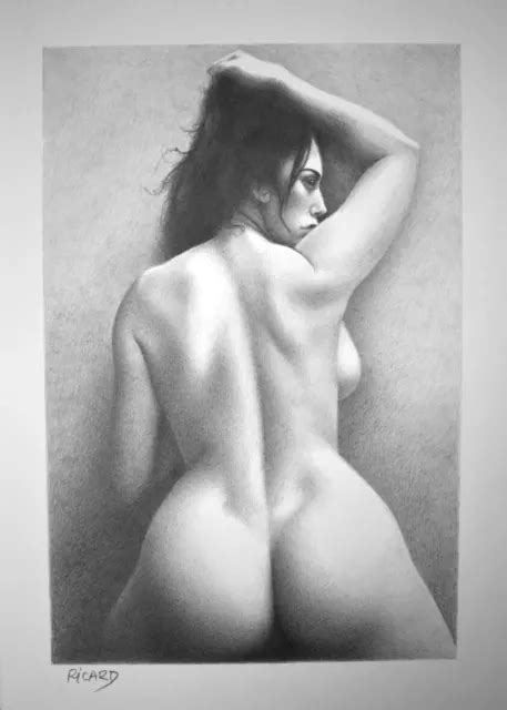 FEMME NUE ÉROTIQUE sexy Naked woman erotica Dessin signé Ricard style