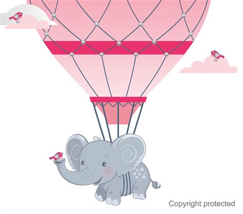 Elephant Flying Hot Air Balloon Personalized Repositionable Wall Decal