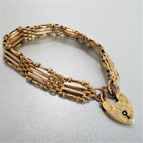 Beryl Lane Antique Edwardian Ct Gold Night Day Gate Padlock Bracelet