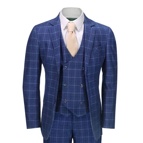 Mens 3 Piece Suit Retro Windowpane Check Vintage Style Smart Casual