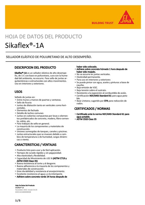 Sikaflex 1a Manual Hoja De Datos Del Producto Sikaflex 1A