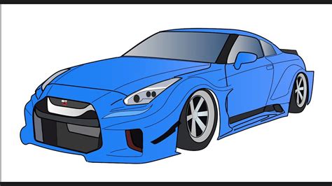 How To Draw A Nissan Gt R R35 Liberty Walk Drawing Nissan Gtr R 35