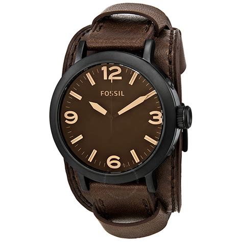 Fossil Clyde Brown Dial Dark Brown Leather Cuff Men S Watch Jr