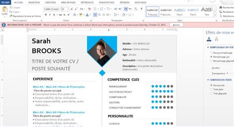 Docx Un modéle de cv word 2016 Word 2016