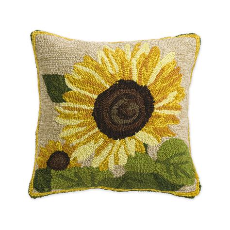 Indoor Outdoor Hooked Pillow Sunflower Garden 18x18