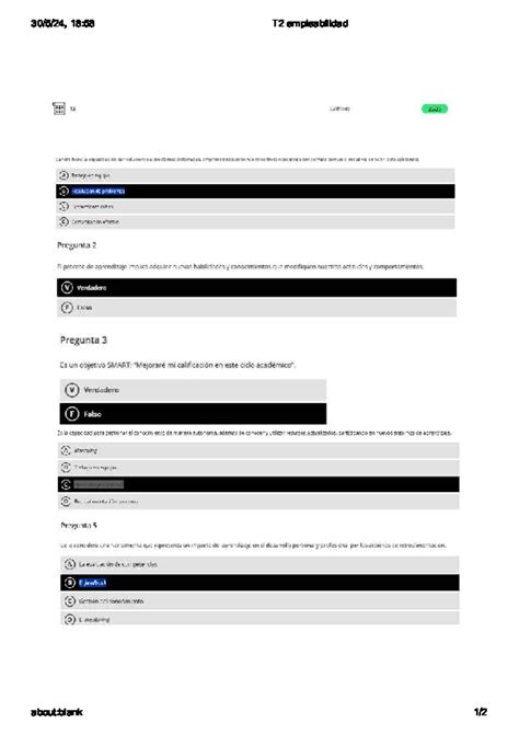 T2empleabilidad V Verdadero F Falso Pregunta 3 Es Un Objetivo SMART