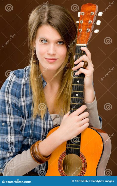 Rock Musician Fashion Woman Holding Guitar Stock Photo Image Of