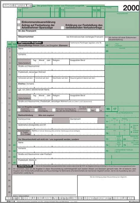 Erklarung Zur Feststellung Des Grundsteuerwerts Formular Nrw