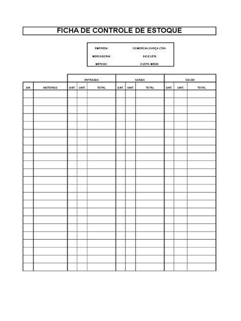 Modelo De Ficha De Controle De Estoque Pdf