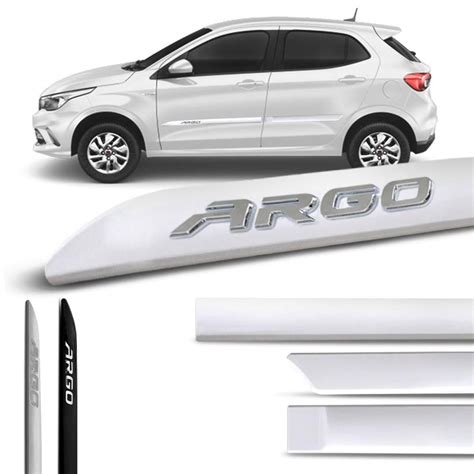 Jogo de Friso Lateral Facão Argo 2017 A 2020 Branco Preto Prata Grafia