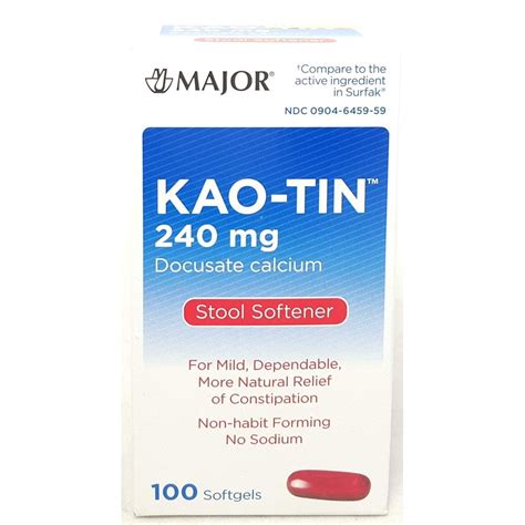 Major Kao Tin Docusate Calcium Stool Softener Softgels 240 Mg Red