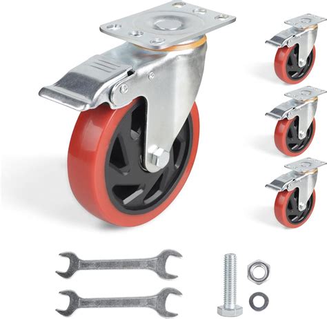 4 stuks zware wielen 125 mm transportwielen met rem industriële