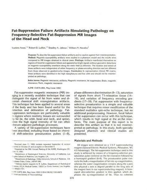 PDF Fat Suppression Failure Artifacts Simulating Pathology On