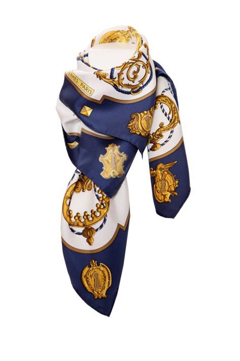 Hermes, Timeless blue/white/gold scarf in silk. - Unique Designer Pieces
