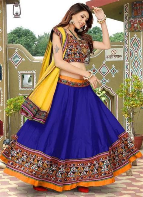 Buy Blue Cotton Navratri Wear Mirror Work Ready To Wear Lehenga Choli Online From Wholesale Salwar