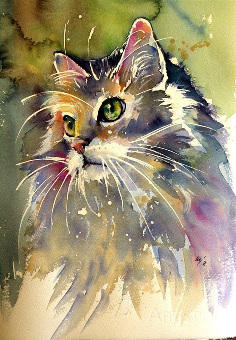 Buy Cute Cat Perfect Gift Idea Watercolor By Kov Cs Anna Brigitta On