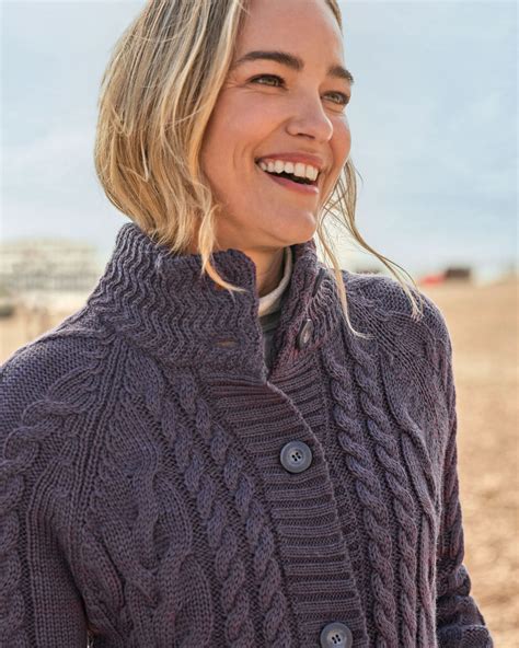 Blackcurrant Pure Wool Aran Coatigan Woolovers Au