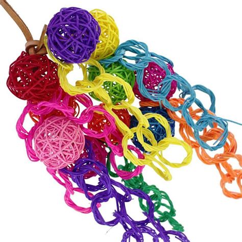 Pet Bird Toys Leather Rope Colorful Rattan Balls Strings Parrot Chew