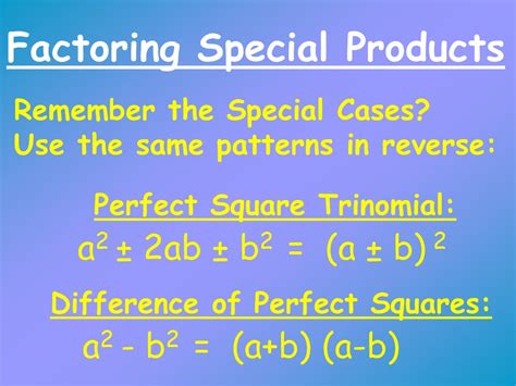 Factoring Quadratic Trinomials Part 1 When A1 And Special Cases