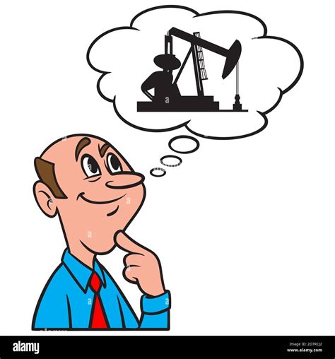 Thinking About Oil Production A Cartoon Illustration Of A Man Thinking About Oil Production