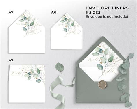 Sage Green Envelope Liner Template Greenery Eucalyptus Printable